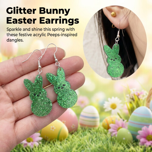 (Green) Glitter Easter Bunny Earrings - 50 Char 2