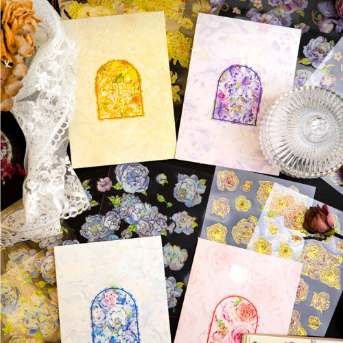 2 Sheets Purple Flower Decals PET Waterproof 2