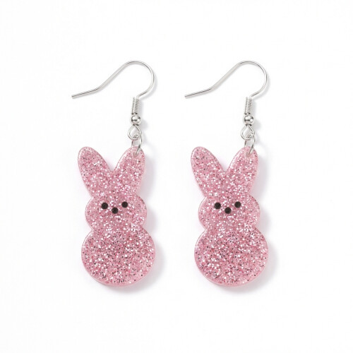 (Pink) Glitter Easter Bunny Earrings - 50 Char 2