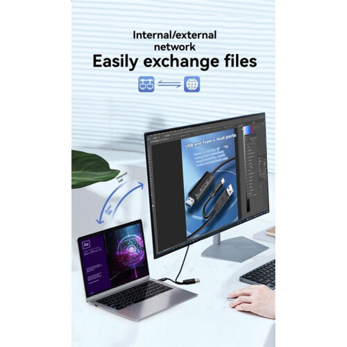 USB 2.0+Type-C PC to PC Data Transfer Cable Sync Files Share Keyboard&Mouse Net Direct File Transfer Bridge Copy Cable 1
