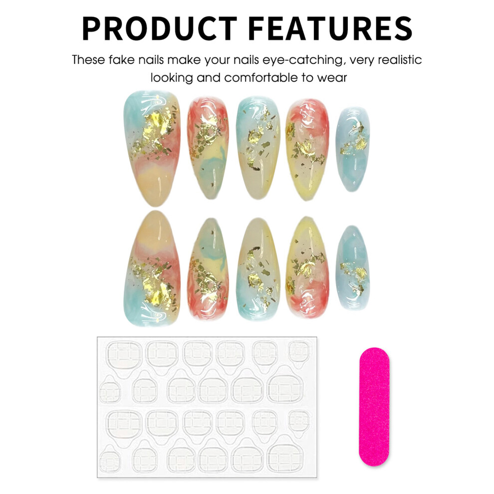 Dachuang Beauty (L) Colorful Almond Smudge Press On Nails For Diy