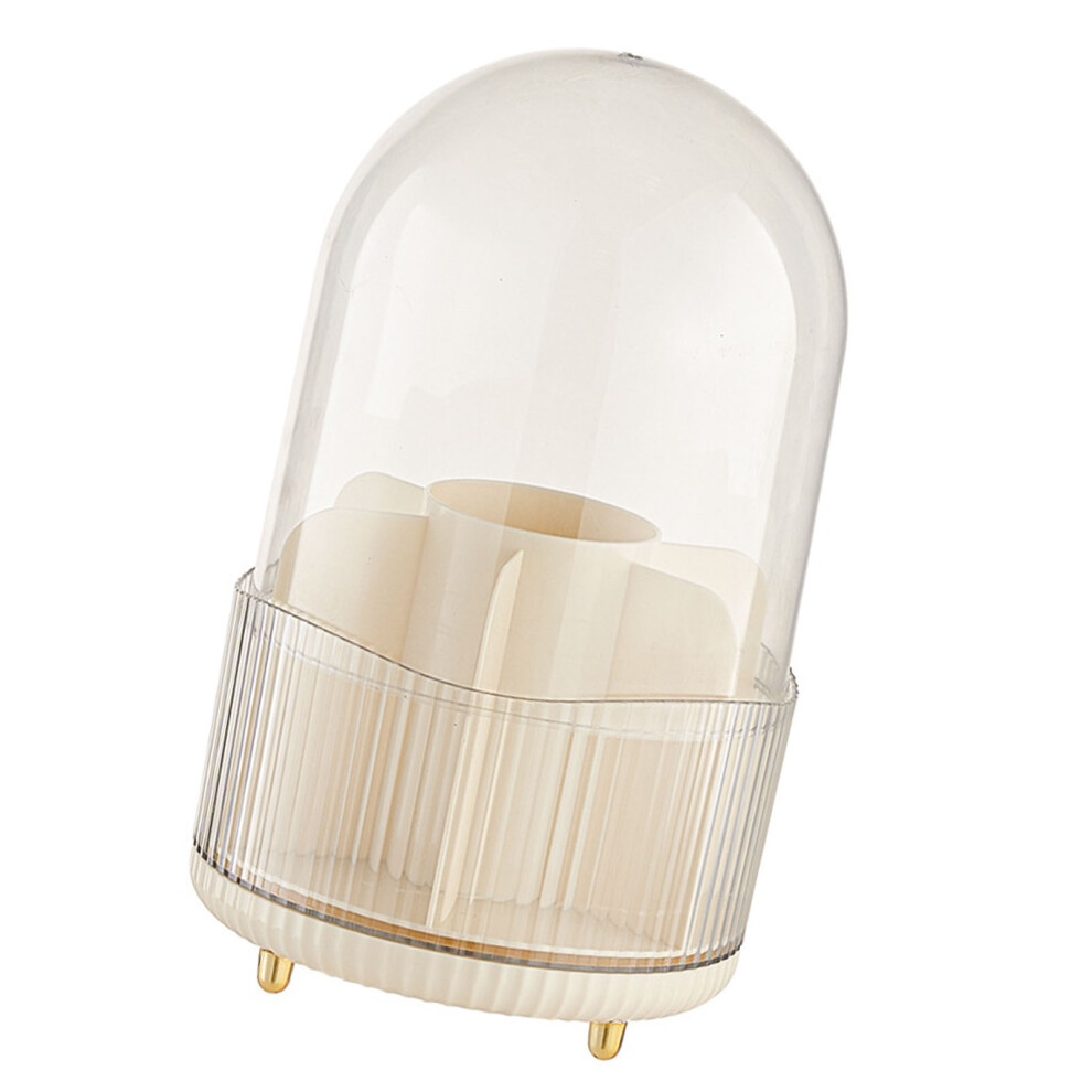 White Rotating Clear Lid Makeup Brush Storage Box 25X15cm Milky