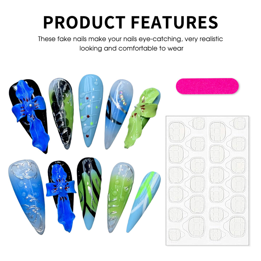 Dachuang Beauty (M) Blue Floral False Nails For Women - 50 Chars