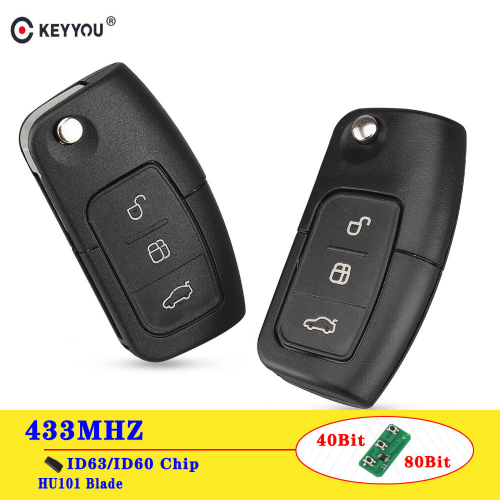 433Mhz 4D63/4D60 Chip Flip Remote Control Car Key For Ford Focus 3 2 Mondeo Fiesta Key Fob Case 3 Button 80/40 Bit 6935161645613