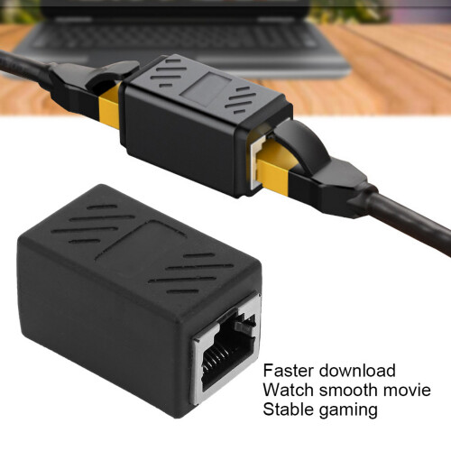 10PCs Shielded RJ45 Network Cable Connectors Double Way Adapter Black 2