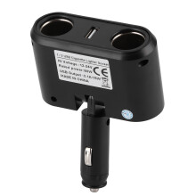 Car Cigarette Lighter Splitter 2 Way Adapter with USB Fast Charge 12-24V