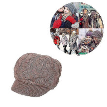 (khaki)Women Knitted Hat Knit Visor Beanie Hats Beret Cap  Warm Ski Caps For Winter