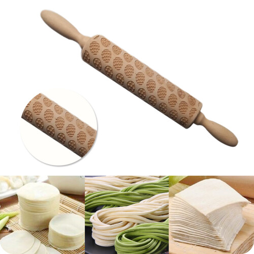 wooden rolling pin with easter egg pattern for home baking