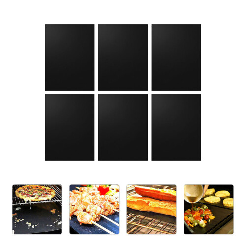 6Stk Back- Und Grillmatte Glasfaser Schwarz Antihaft Bbq Set 2