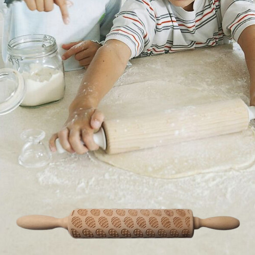 wooden rolling pin with easter egg pattern for home baking 2