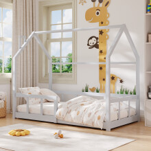 White Wooden House Bed Frame with Chimney Design