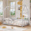 White Wooden House Bed Frame with Chimney Design 1