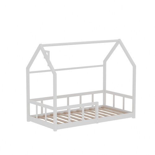 White Wooden House Bed Frame with Chimney Design 2