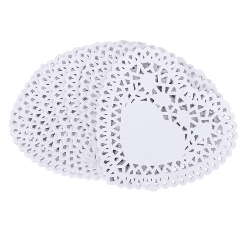 250Pcs Paper Cake Base Heart Shape Tray White Cake Serving Display