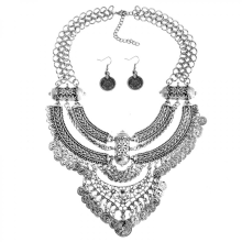 517f Fashion Bib Bohemian Statement Coin Necklace And Earrings Punk Ethnic Style Jewelry Set For Women Girl Teen Gifts