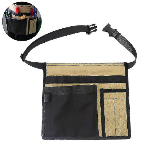 (Black Khaki) 5pocket Single Side Tool Adjustable Belt Pouch/work Apron Canvas 1