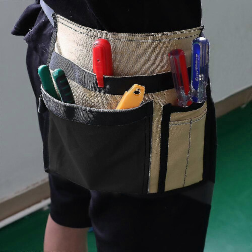 (Black Khaki) 5pocket Single Side Tool Adjustable Belt Pouch/work Apron Canvas 2