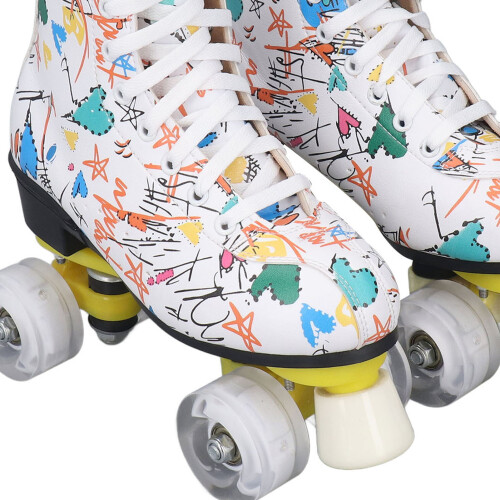 White Graffiti Quad Skates for All Ages