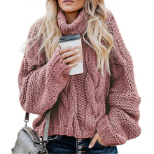 (S,Pink)Women Knit Sweater Long Sleeves Pullover Outerwear Outdoor Fashion Casual Loose