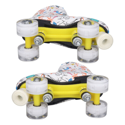 White Graffiti Quad Roller Blades for Indoor Fun