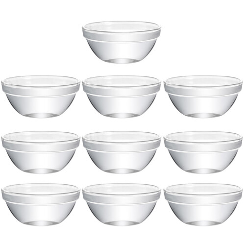 10 bols en verre empilables avec support pour table