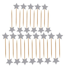 100Pcs Silver Pentagram Star Cupcake Toppers Glittered Cake Picks
