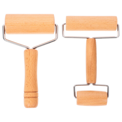 2Pcs Light Brown Wooden Dough Rollers Pin for Pizza Pastry Baking Tool 2