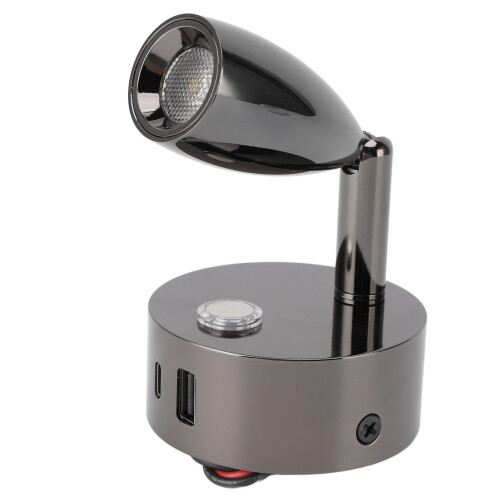 RV Reading Lamp with USB Port, Dimmable Touch Switch, 3 Color Temps, Black Aluminum