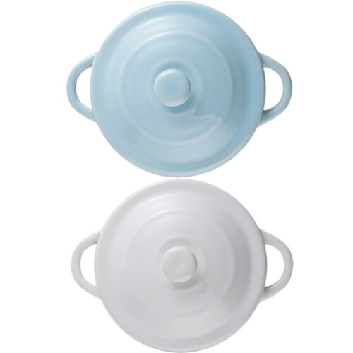 2pcs small ceramic food bowl with double handles for kitchen use