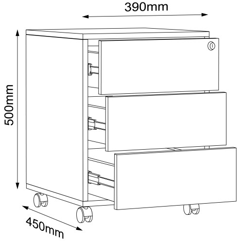 (Chipboard, White) Office Roller Container Salia 3 Drawer 2