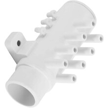 8-porttinen PVC-putkisto, korroosiota ja korkeita lämpötiloja kestävä, tulpilla kylpylä- ja allasjärjestelmiin.