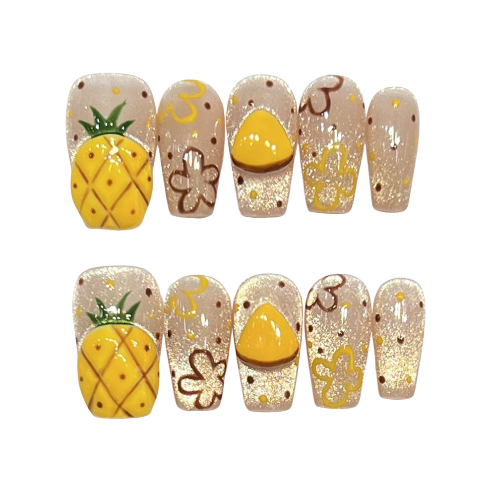 Penghui-Toys (M) 10Pcs Yellow Flash Cat Eye Fake Nails - Durable Design