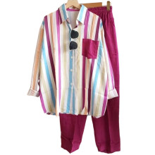 (Rose Red, XL) Women\'s Striped Suit Set for Office & Travel