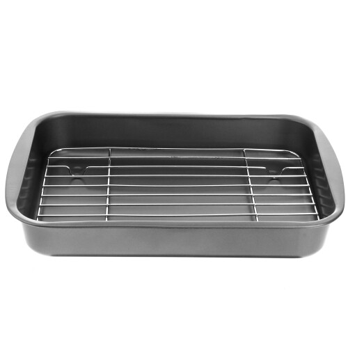 2Sets Multifunctional Silver Stainless Steel Baking Tray with Net Rack 2