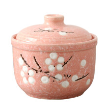 1Pc Ceramic Stew Bowl With Lid For Steamed Egg And Bird'S Nest (Pink)
