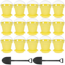 20pcs yellow plastic flowerpot cups with lid and spoon for yogurt mousse