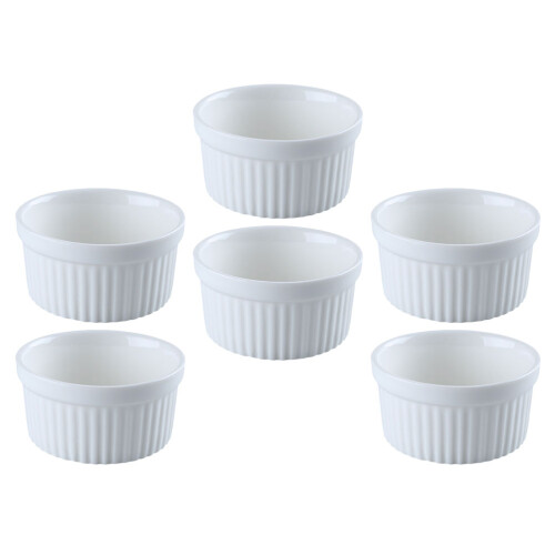 6Pcs Microwave Safe White Ceramic Soufflé and Dessert Baking Bowls