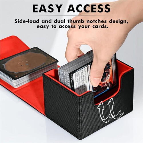 Card Deck Box - PU Leather Storage Case Fits 100 Sleeved Cards, Strong Magnet Closure Black 1