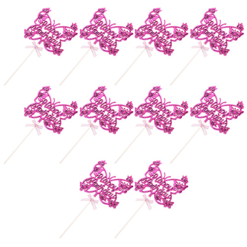 10Pcs Rosy Butterfly Cake Decorations Plastic Toppers for Home Use