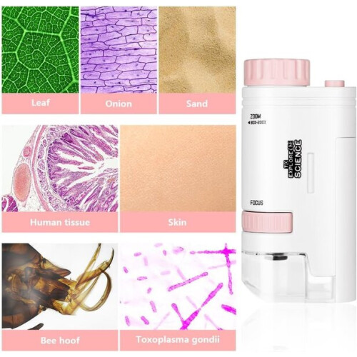 Handheld Microscope with 80-200X Magnification 12 Slides, Portable Kids Microscope with LED Light for Science Observation 1