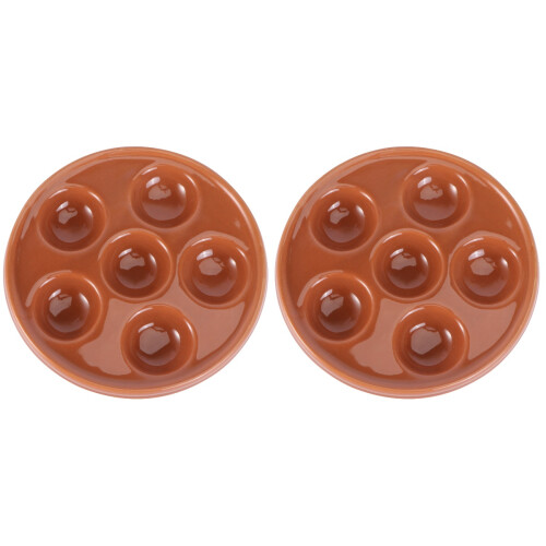 2Pièces Plat De Service Escargot Céramique Lisse Durable Marron 1