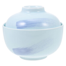 1Pc Blue Ceramic Japanese Soup Bowl with Lid Non-Slip Sturdy Home Use