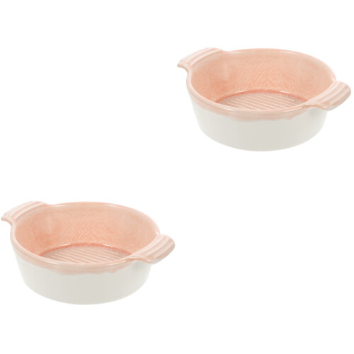 2Pcs Pink Ceramic Baking Dish Double Handle Baking Tray Oven Safe 2