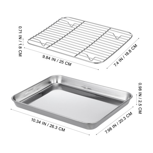 Silver Baking Pan with Wire Rack Stainless Steel Heavy Duty Use 1