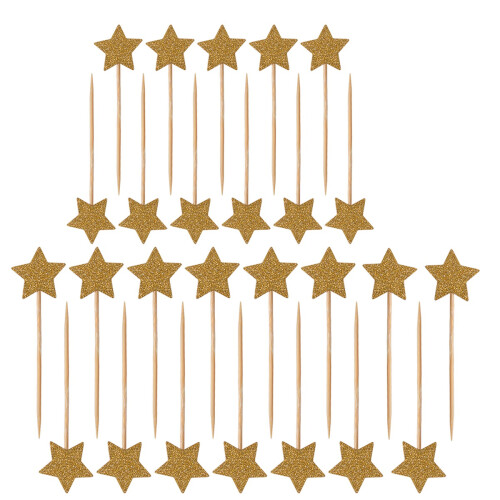 100Pcs Silver Pentagram Star Cupcake Toppers Glittered Cake Picks 2