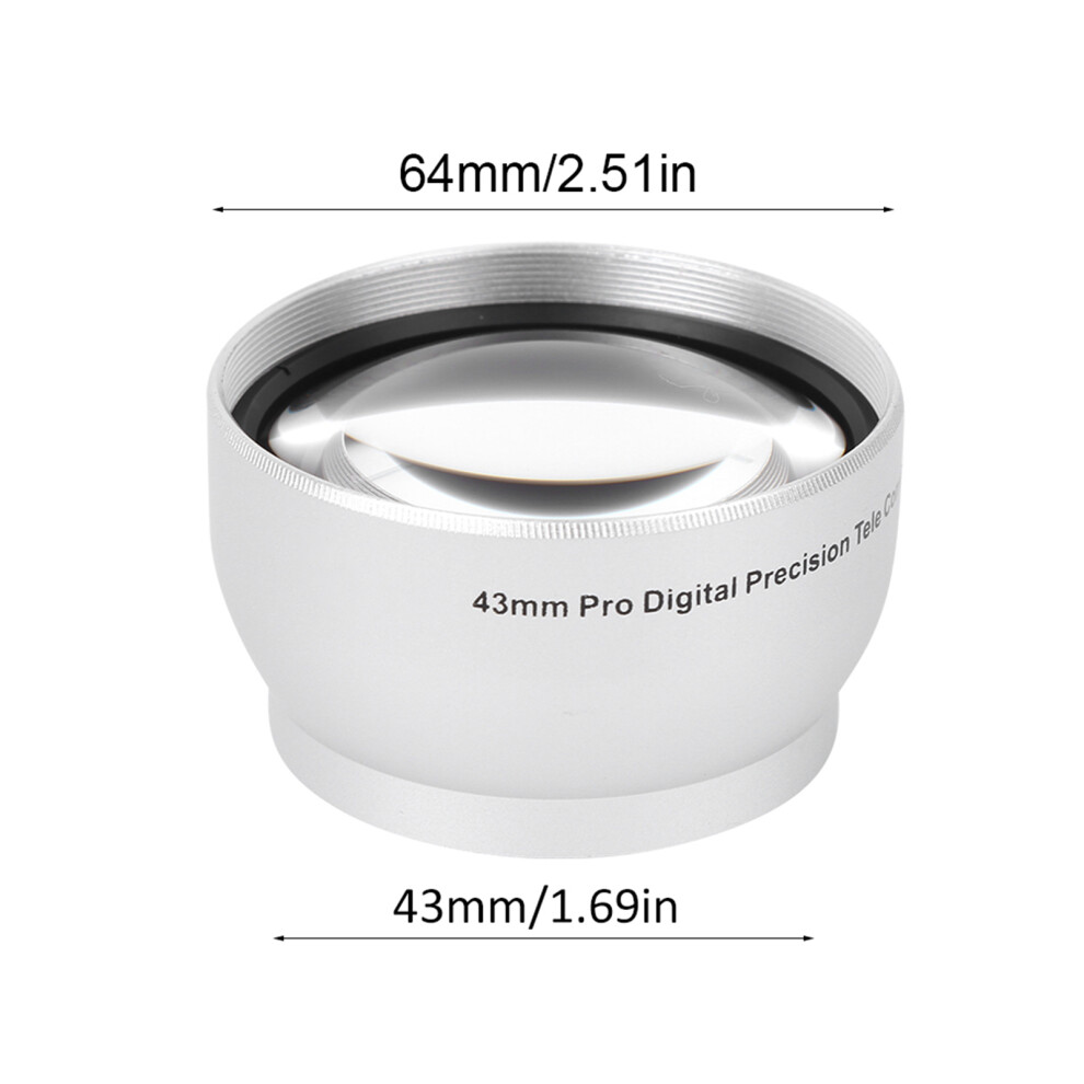 2X Aluminum Alloy Camera Lens Magnification For 58Mm Filters, Black 7901388150956