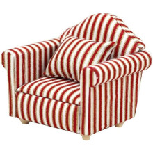Dollhouse Furniture Mini Striped Single Sofa with Cushion 1:12 Scale for Kids Room Play, Realistic Miniature Living Room Decor
