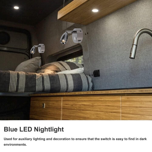 RV Reading Lamp with USB Port, Dimmable Touch Switch, 3 Color Temps, Black Aluminum 2