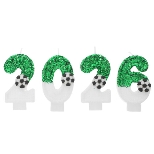 candele numerate a forma di pallone 2026 con glitter per torta