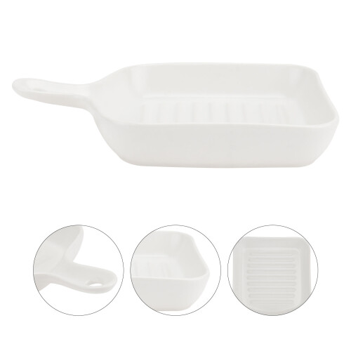 Square Grill Plate With Non Stick Coating Reusable Drying Tray White 2